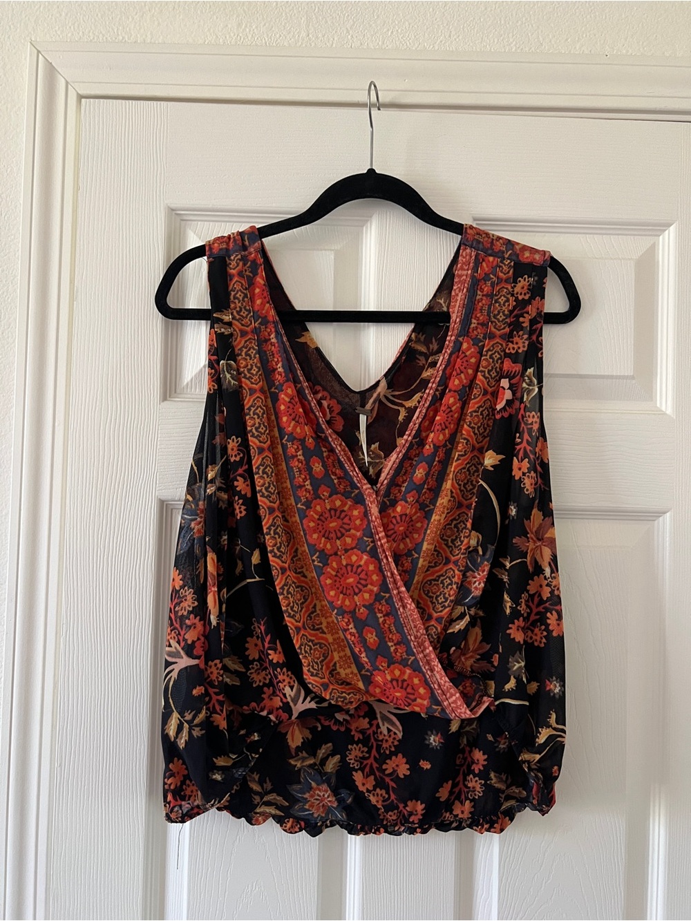 Free People Black Tank with Rust Floral Border